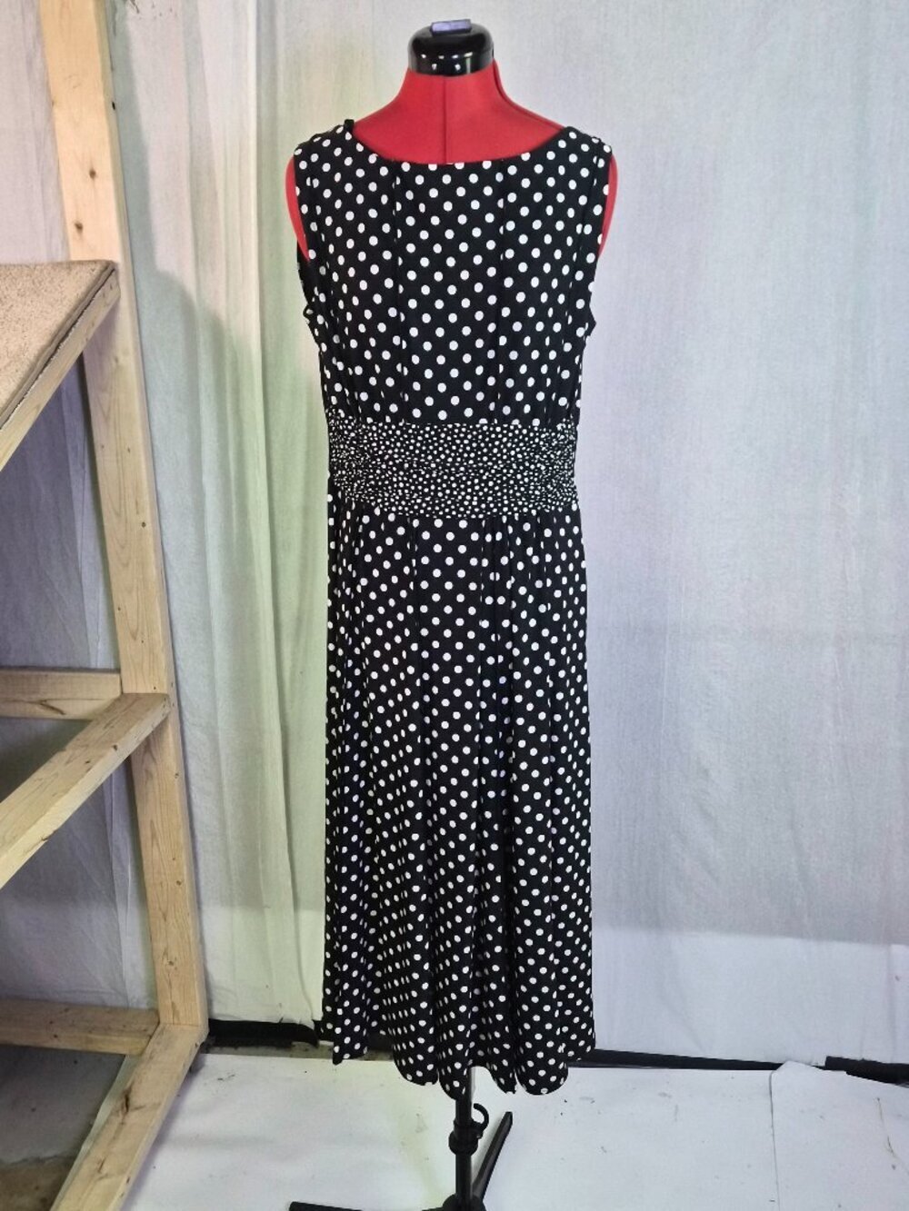 Perceptions New York Dress Womens Size 16 Black Polka Dot Fit Flare Office F948